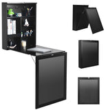 COSTWAY Table Murale Rabattable Pliable avec Etagère Intégrée et Tableau Noir en MDF 75 x 15,8 x 60,1CM Gain de Place Idéal pour Salon, Salle à Manger, Bureau (Noir)