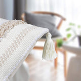 Lomohoo - Taie d'oreiller moderne simple touffeté à pompons géométriques tricotés pour décoration d'intérieur, beige uni, Coton, beige, 30cm x 50cm