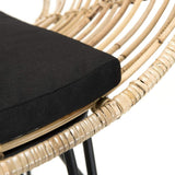 Canapé 2 Places Rotin Naturel Newport Coussin Noir Pieds Métal