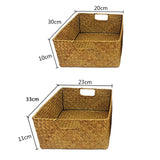 Wankd Panier de rangement rectangulaire en jonc de mer fait à la main avec poignée, M-33X23X11CM
