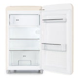 Klarstein PopArt Cream - réfrigérateur, pose libre, années 50, 108 l, congél. 13 l, rapide, compartiment légumes, 2 x clayettes, porte bouteilles, bac à oeufs, porte vers la droite, crème