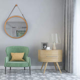Glzcyoo Miroir Mural Suspendu dans la Chambre à Coucher - Cadre en Bambou Massif et lanière en Cuir réglable - Miroir de Maquillage Rond Mir Miroir de Chambre Rond (Color : A, Size : 45cm)