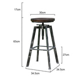 Tabouret de Bar Réglable YAKO 2 Design Luxe Loft Vintage Industriel Gris Brossé Métal & Bois