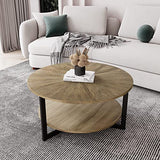 Padma House Table Basse Ronde en Bois Massif, Table de Salon, Table de canapé, Structure en métal, Table Basse à 2 étages, Table Basse,Facile à Monter