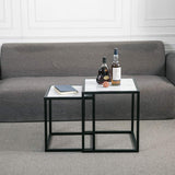 XWZJY Marbre Nordique Tables gigognes, Table Basse 2 pièces, Carré Table d'appoint empilable pour Le Salon Accueil, 40 x 40 x 45 cm + 45 x 45 x 50 cm