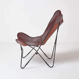 Homescapes Fauteuil Papillon en Cuir véritable Marron et métal, Chaise de Bureau Vintage, Fauteuil rétro, 88 x 77 cm