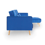 ANA - Canapé d'angle en Tissu Velours Bleu Convertible Modulable Angle Réversible