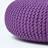 HOMESCAPES - Grand Pouf Rond tressé en Tricot - Violet Foncé