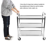 Yosoo Chariot de service avec 3 plateaux 100% acier inox (taille: 85 x 45 cm, hauteur 90 cm, 28,5 cm de distance entre les plateaux, des roues en caoutchouc