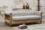 pib Grand Canapé Chesterfield Montaigu Gris - Bois Massif, Haute résistance | Un Magnifique canapé Chesterfield en Toile de Jute à la Structure apparente - Beige (L218 x H72 x P82 cm)