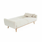 Alice's Home - Canapé Convertible à bouclettes Blanches- Oskar - 2-3 Places scandinave Droit avec Pieds Bois