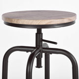 FURNITURE-R France Lot de 2 Tabourets de Bar Industriel Vintage Tabourets de Bar Dessus en Chêne Tabouret et Métal Style Hauteur Réglable Pivotant