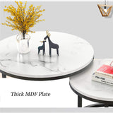 XWZJY Facile Table Basse empilable, Salon Tables gigognes Rondes, Ensemble de 2 Canapé Fin/Table d'appoint, Impression en marbre et Cadre en Acier, Facile à Nettoyer