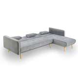 ANA - Canapé d'angle en Tissu Velours Gris Convertible Modulable Angle Réversible