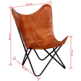 vidaXL Chaise Papillon Cuir véritable Mobilier de Salon Chaise de Bureau Marron