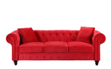 BHDesign Mila - Canapé Chesterfield 3 Places - Velours - Coloris Rouge