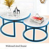 XWZJY Facile Table Basse empilable, Salon Tables gigognes Rondes, Ensemble de 2 Canapé Fin/Table d'appoint, Impression en marbre et Cadre en Acier, Facile à Nettoyer
