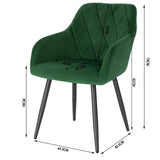 WOLTU Chaise Salle à Manger, Fauteuil Salon, Chaise Scandinave, Chaise de Cuisine en Velours, Assis Rembourré avec Accoudoirs et Dossier, Pieds en Métal, Vert Foncé, BH352dgn-1