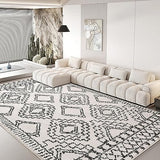 Leesentec Tapis Salon Grand Tapis Abstrait Moderne Tapis à Motif Géométrique Tapis Poil Courts Tapis Doux Chambre Tapis Noir Blanc Beige Ivoire (Ivoire/Noir, 200 * 250cm)