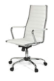 FineBuy chaise de bureau fauteuil de direction pivotant avec accoudoirs | chaise tournante avec appui-tête | Blanc- cuir synthétique - réglable en hauteur - dossier ergonomique - Capacité de charge 110 kg