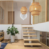 RDYL Manuel Moderne Tissage créatif Bambou Lampe Pendentif en Bambou/rotin Tissage Suspension Lampes E27 lanternes lustres Salon Hôtel Restaurant Transition lumière pendante,50cm