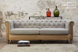 pib Grand Canapé Chesterfield Montaigu Gris - Bois Massif, Haute résistance | Un Magnifique canapé Chesterfield en Toile de Jute à la Structure apparente - Beige (L218 x H72 x P82 cm)