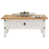 IDIMEX Table Basse de Salon Campo rectangulaire en Bois Style Mexicain avec 1 tiroir, en pin Massif lasuré Blanc et Brun