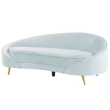 Canapé en Velours Courbé Glamour Bleu Clair à 3 Places Pieds Dorés Brillants Savar