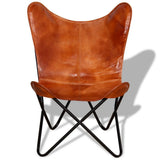 vidaXL Chaise Papillon Cuir véritable Mobilier de Salon Chaise de Bureau Marron
