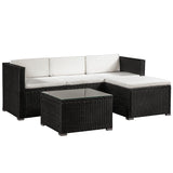 Juskys Salon de Jardin en polyrotin Lounge Punta Cana M, résistant aux intempéries - avec canapé 3 Places, Tabouret, Table & Coussins 3-4 Personnes Ensemble de Meubles de Jardin Noir/crème