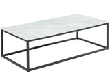 HOMIFAB Table Basse rectangulaire 120 cm en marbre Blanc et Pieds en métal Noir - Collection Telma.