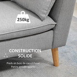 HOMCOM Canapés 2 Places Design Contemporain avec Coussins oreillers en Tissu de Lin et Pieds en Bois d'hévéa 200 x 87 x 95 cm Gris Clair