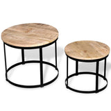Festnight Lot de 2 Table Basse gigognes Bois Massif Rond Design et Modernes
