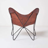 Homescapes Fauteuil Papillon en Cuir véritable Marron et métal, Chaise de Bureau Vintage, Fauteuil rétro, 88 x 77 cm