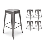 Kosmi - Lot de 4 tabourets de Bar en métal Brut Aspect galvanisé Style Industriel - Hauteur 76 cm
