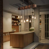 Lustre rétro, COCOL Loft Industriel Suspension en bois Lampe suspendue décorative en métal Hauteur réglable E27 Rétro en bois pendentif pour cuisine salle à manger Bar Restaurant Salon Café (sans ampo
