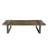 MACABANE Table Basse Bois Massif cerclée métal, 169x94x16