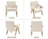 Wahson Fauteuil de Salon en Lin en Bois Massif Fauteuil Salon Confortable avec Accoudoirs Fauteuil pour Chambre/Salon, Beige