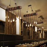 Lustre rétro, COCOL Loft Industriel Suspension en bois Lampe suspendue décorative en métal Hauteur réglable E27 Rétro en bois pendentif pour cuisine salle à manger Bar Restaurant Salon Café (sans ampo