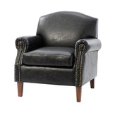 HULALA HOM Chaise d'appoint en Similicuir avec Pieds en Bois rétro Fauteuil rembourré Confortable avec Garniture de tête de Clou Chaise de canapé Simple pour Salon Chambre à Coucher Noir