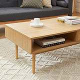 BAÏTA Table Basse Amana Effet chêne et cannage en rotin 2 tiroirs