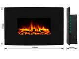 Cheminée électrique murale Egton, vitre bombée noire, 1 & 2 kW, Télécommande programmable 7 jours (L 910 mm x H 580 mm x P 180 mm)