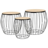 Festnight Tables gigognes Table Basse 3pcs Table de Salon Table Basse Design en Bois Massif Noir en Fer