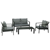 Outsunny Ensemble Salon de Jardin 4 pièces canapé 2 Places + 2 fauteuils + Table Basse Plateau à Lattes 8 Coussins Rembourrage épais déhoussables Aluminium Gris Noir