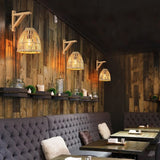 B·LED BARCELONA LED BarcelonaLED Applique murale équerre en bois avec panier en bambou en osier avec câble prise et interrupteur Portalampara Noir E27 pour salon Table de chevet Tête de lit