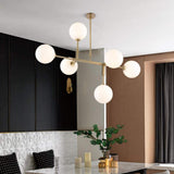 Dsrgwe Lustre Suspension Salon, Lustre en Verre à 6 Ampoules, Laiton satiné avec Globes Blancs, plafonnier de Branche de molécule Magique for Salle à Manger