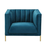 DecoInParis Fauteuil Moderne en Velours Pieds doré Roby (Bleu)