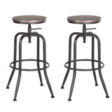 Aingoo Vintage Lot de 2 Tabourets de Bar Industriel Bar Tabouret Hauteur Réglable en Bois de Métal Design Bistro Pub Chaise, Brun Foncé