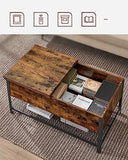 VASAGLE Table Basse, Table de Salon, avec Dessus Rabattable, Compartiment Fermé et Étagère Grillagée, Cadre en Métal, Style Industriel, 100 x 55 x 47 cm, Marron Rustique et Noir LCT230B01