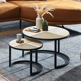 FineBuy Tables Gigogne Ensemble Deux pièces Bois Massif/Métal Table de Salon | Table d'appoint Ronde Style Industrielle | Meubles en Bois Massif Table Basse